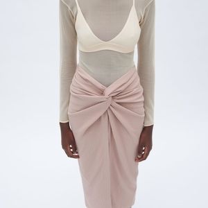 Zara Knot Pencil Skirt Nude Pink NWT